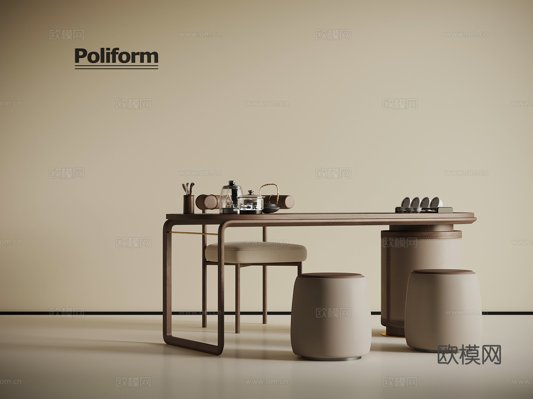 新中式小茶台 茶桌椅3d模型