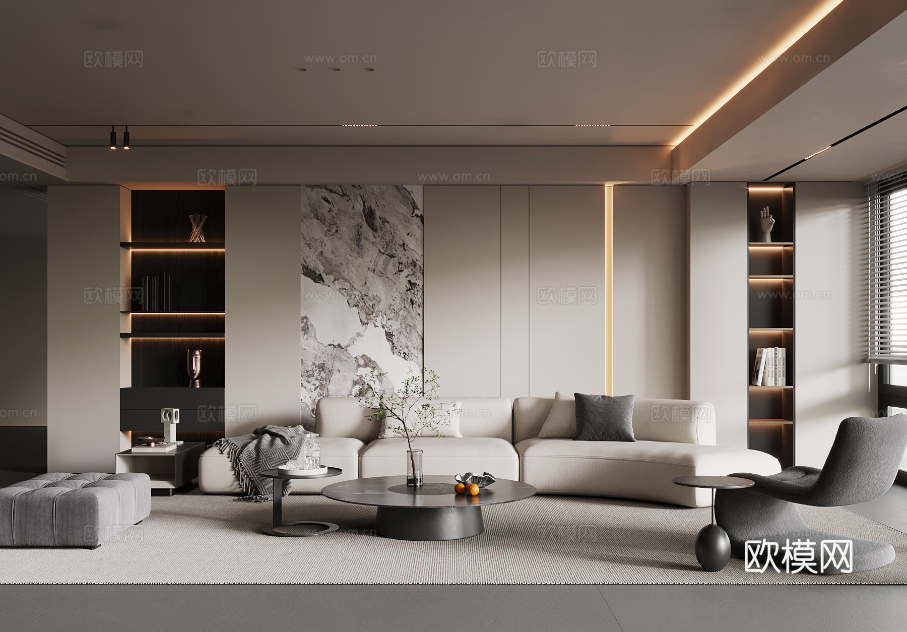 现代客厅 沙发茶几组合su模型