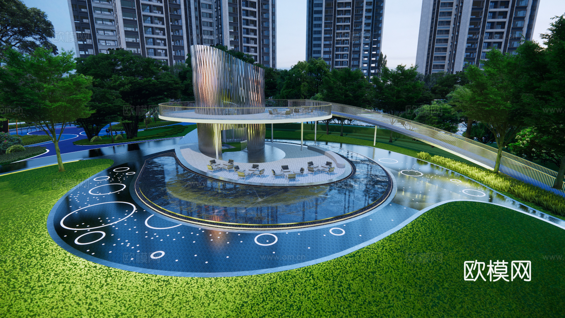 现代景观住宅 特色廊架su模型下载