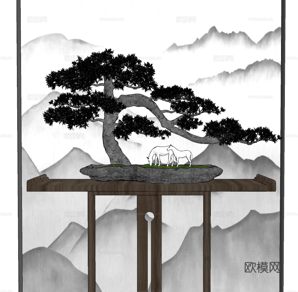 新中式盆栽su模型