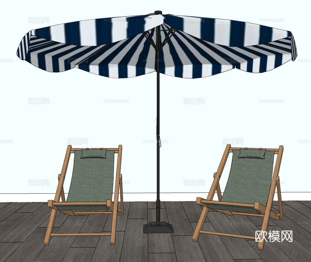 现代户外躺椅遮阳伞su模型下载