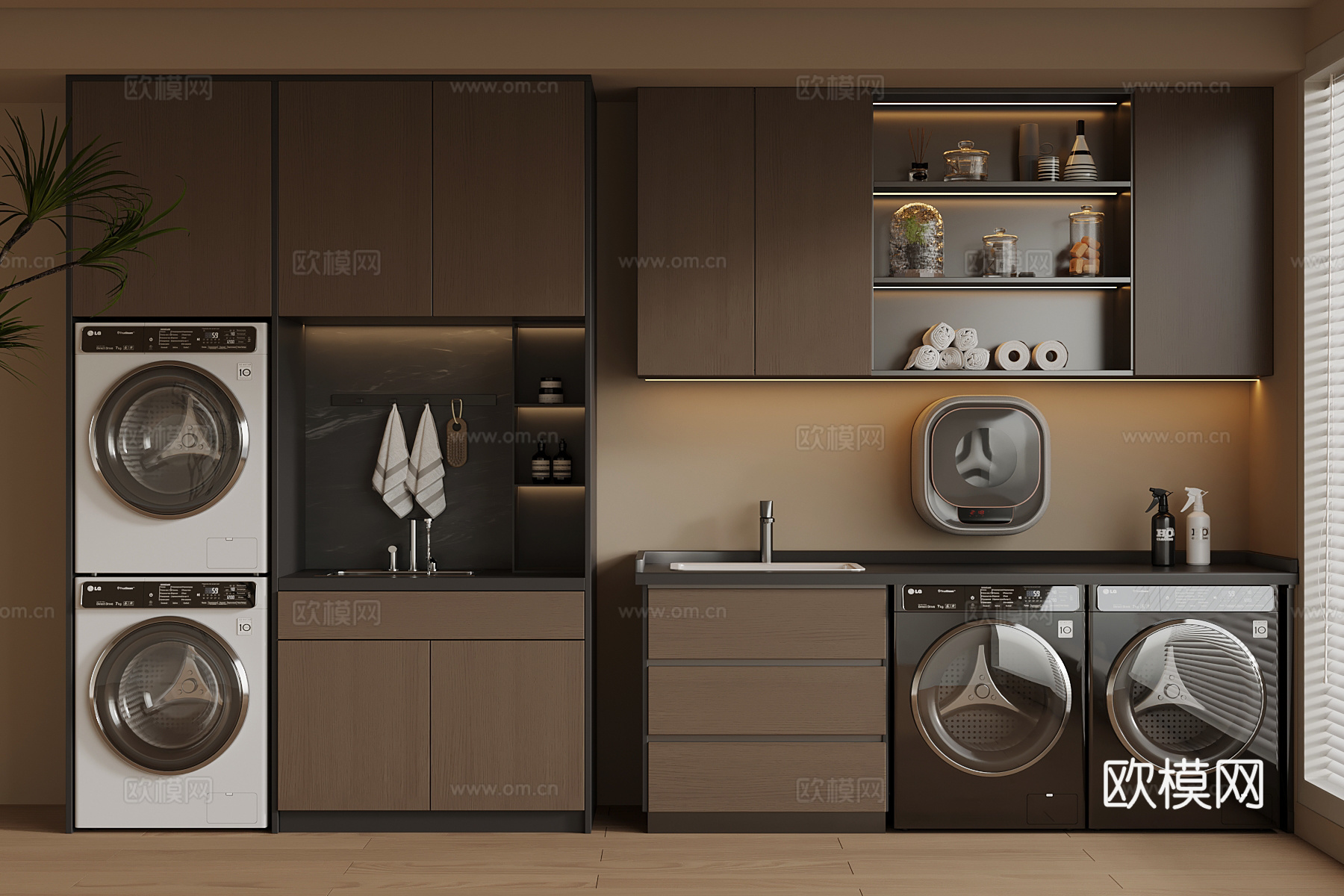 现代意式洗衣机柜 洗漱用品 洗衣机3d模型下载