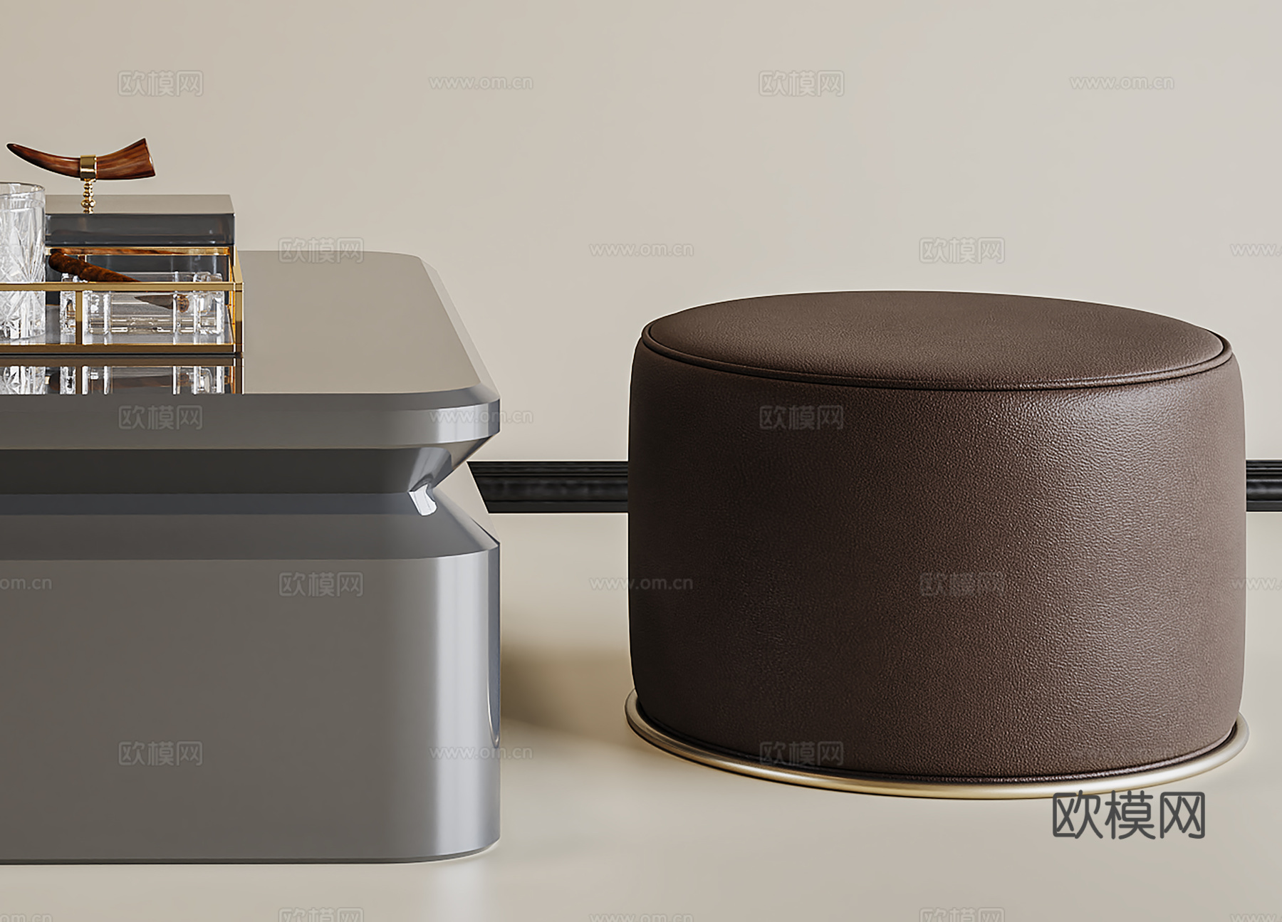 现代茶几圆凳组合  边几 饰品摆件3d模型