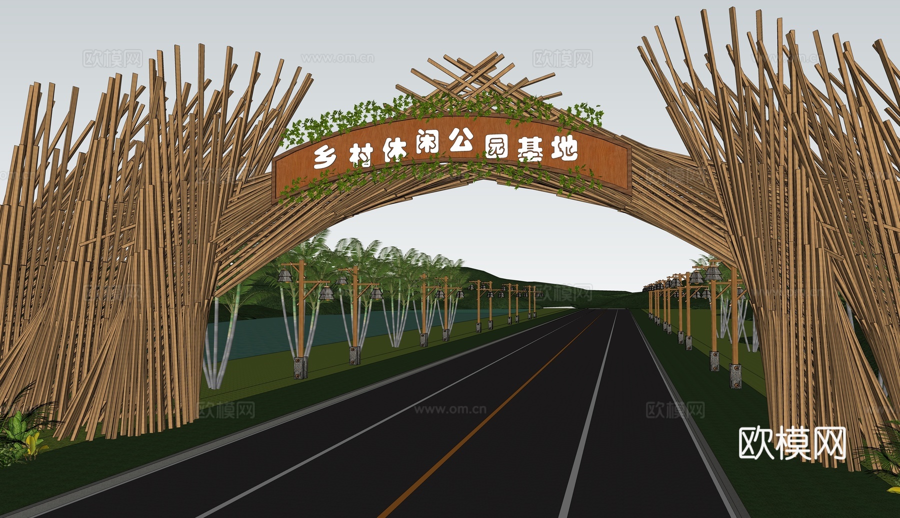 现代自然生态入口大门su模型下载