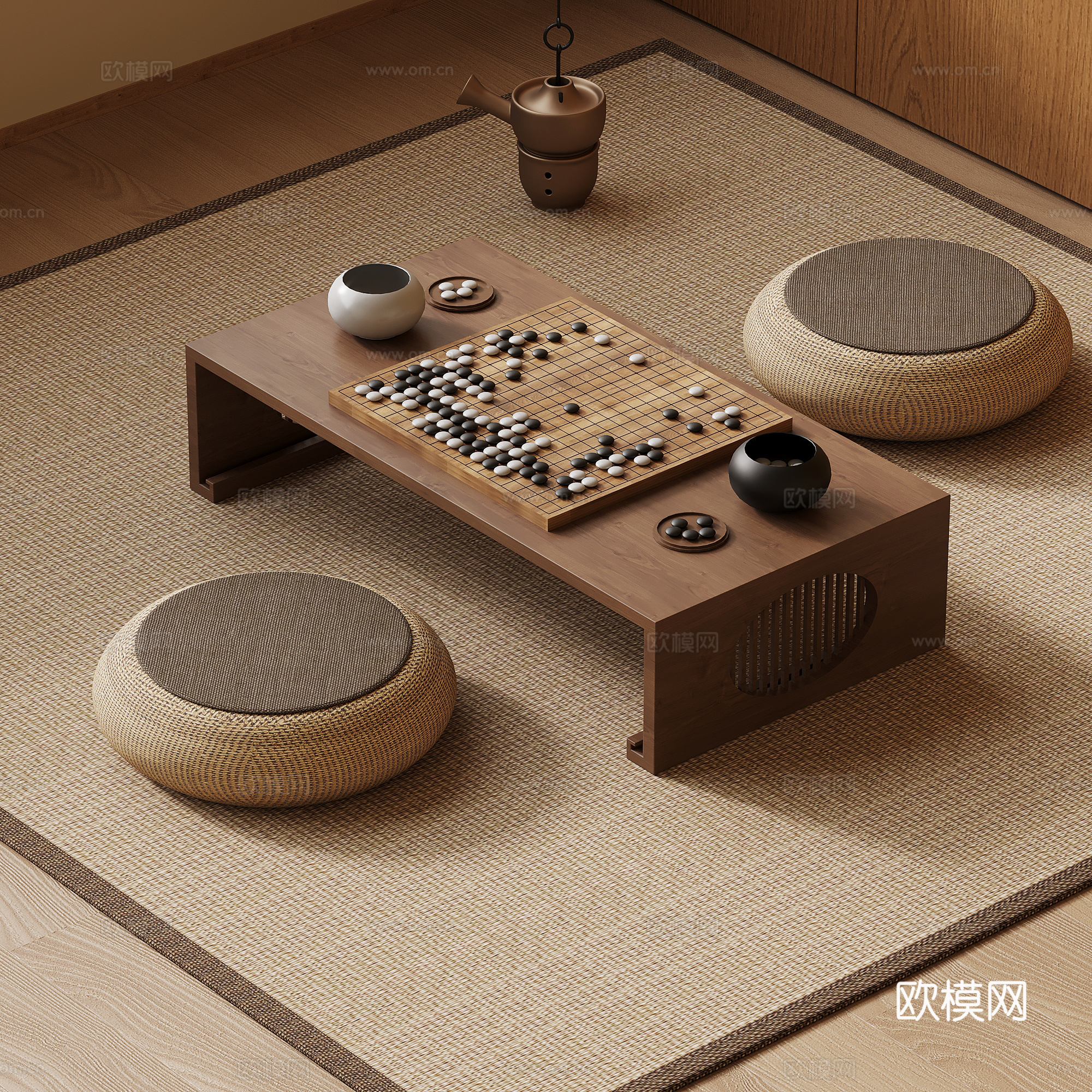 新中式榻榻米茶台 围棋3d模型