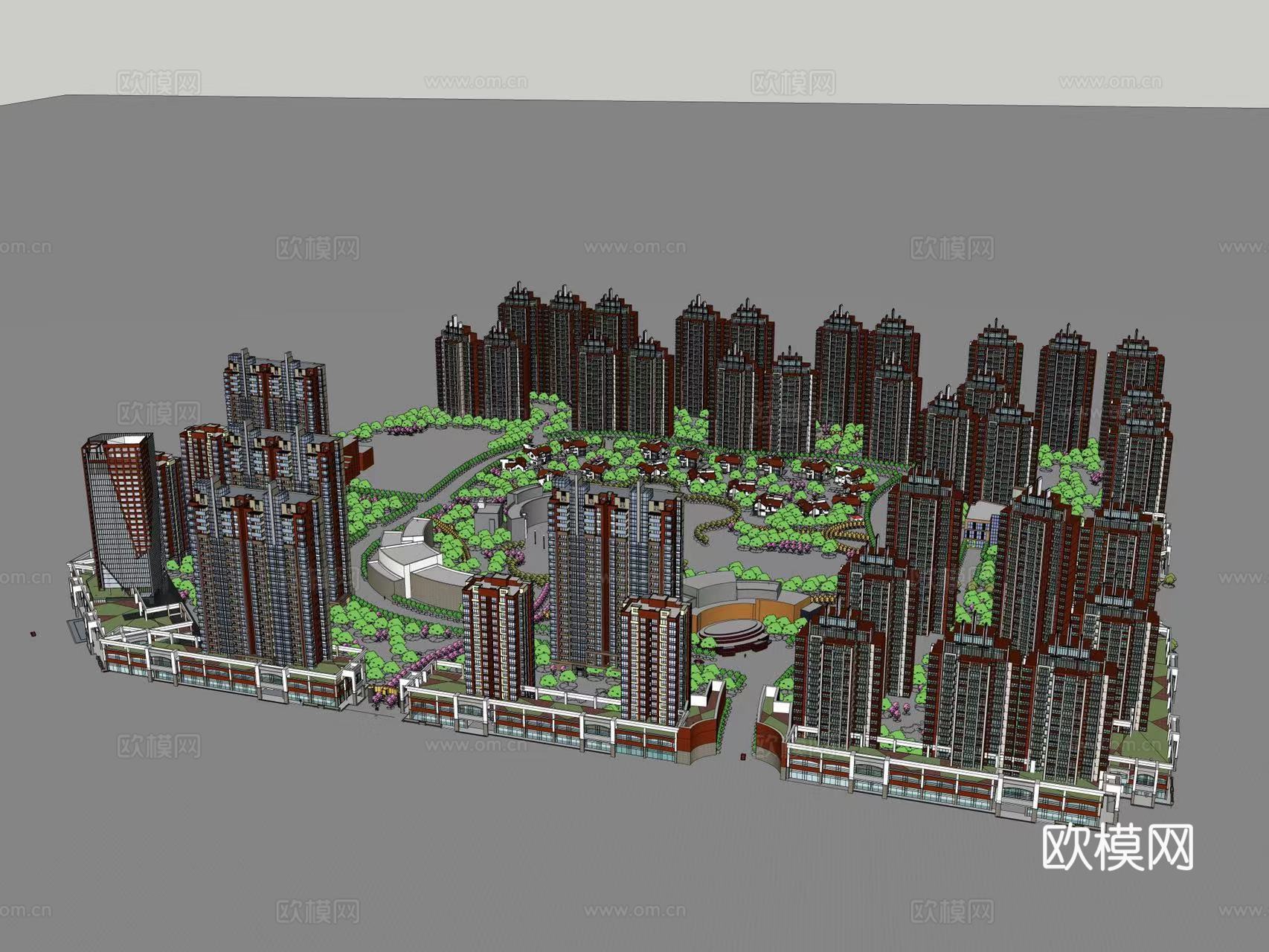 现代住宅楼建筑外观su模型下载