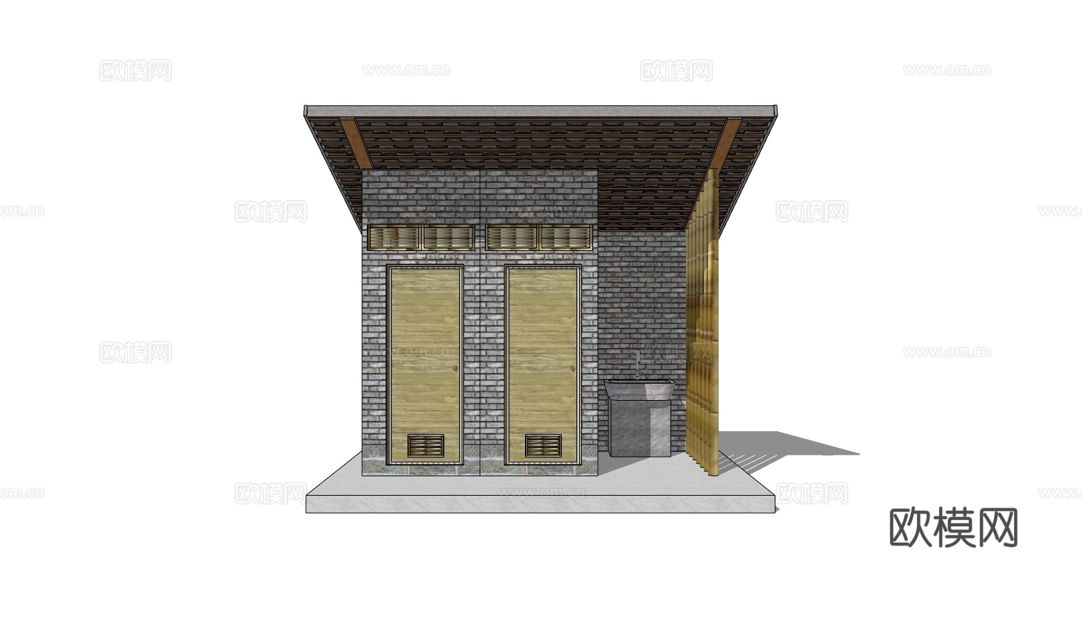新中式公厕建筑外观su模型下载