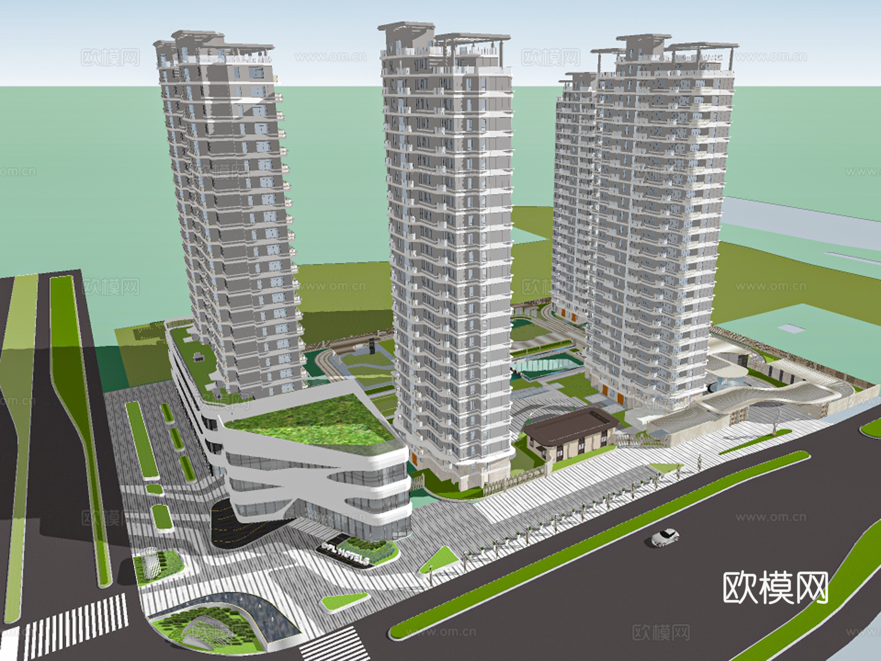 现代商业楼建筑外观su模型下载