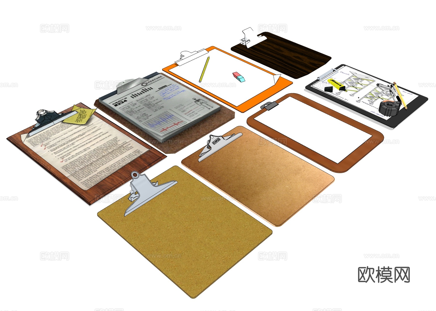 夹板画板 文具 办公文具su模型下载