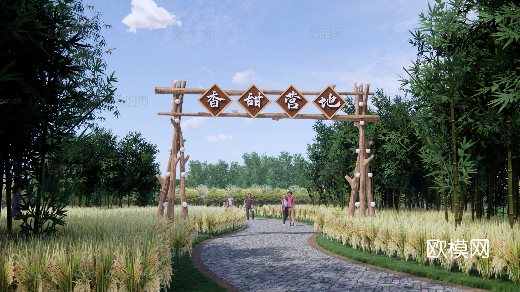 自然风原木牌坊大门su模型下载