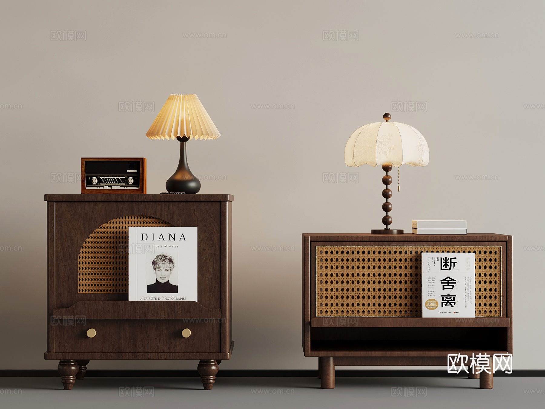 中古风床头柜 台灯su模型