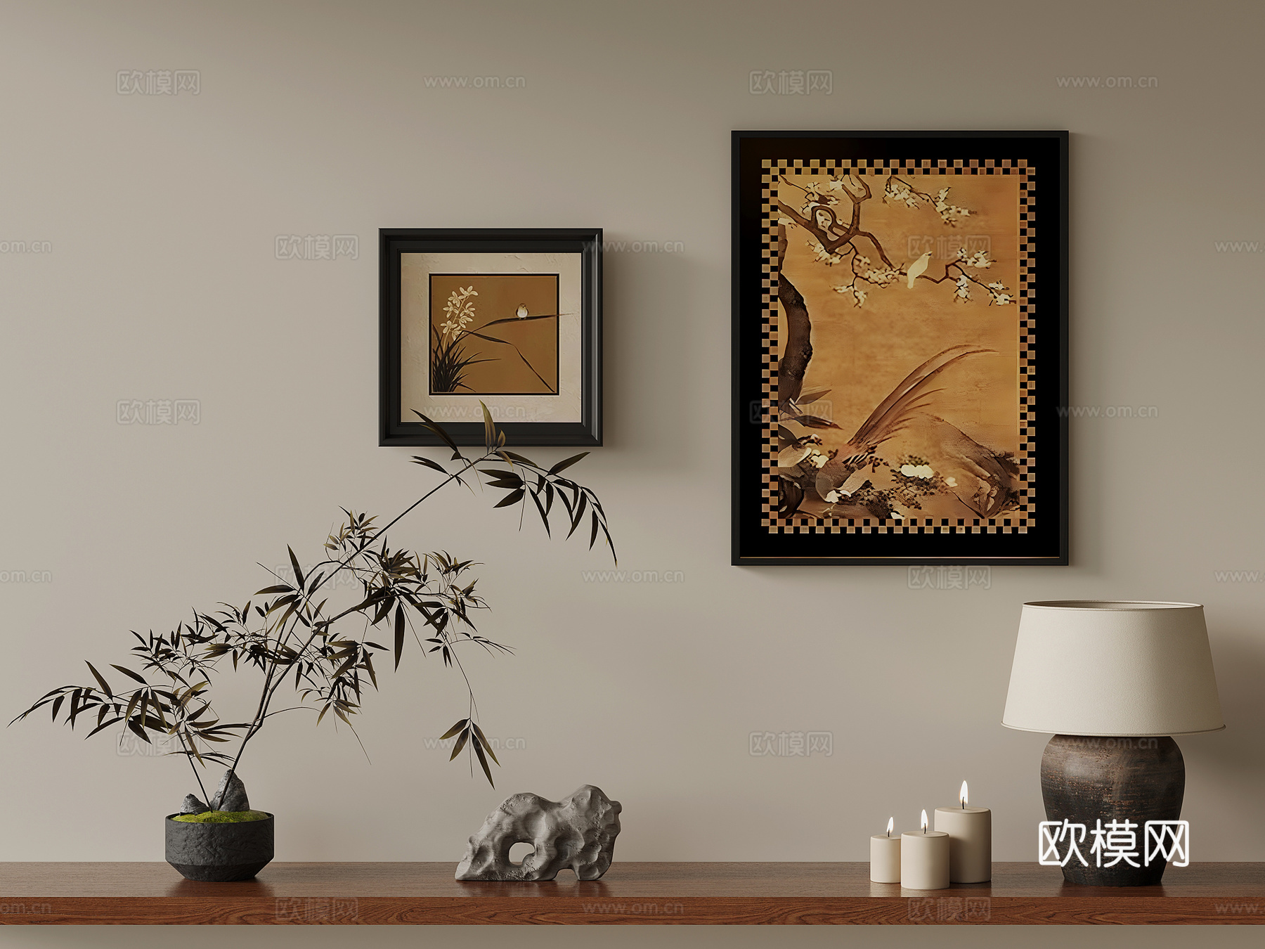 法式中古风装饰画 绿植摆件3d模型
