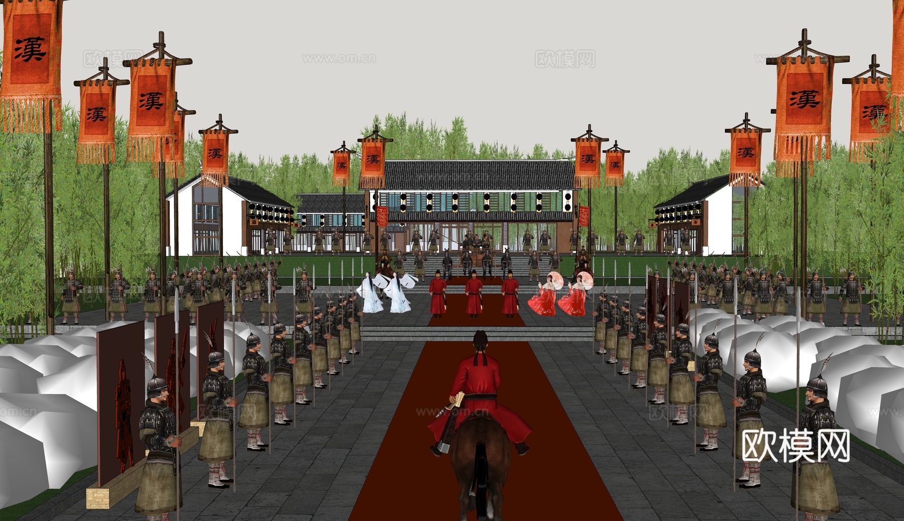 新中式入关仪式广场 出征送行 状元回府 祭祀仪式 古代战场 凯旋迎接su模型下载