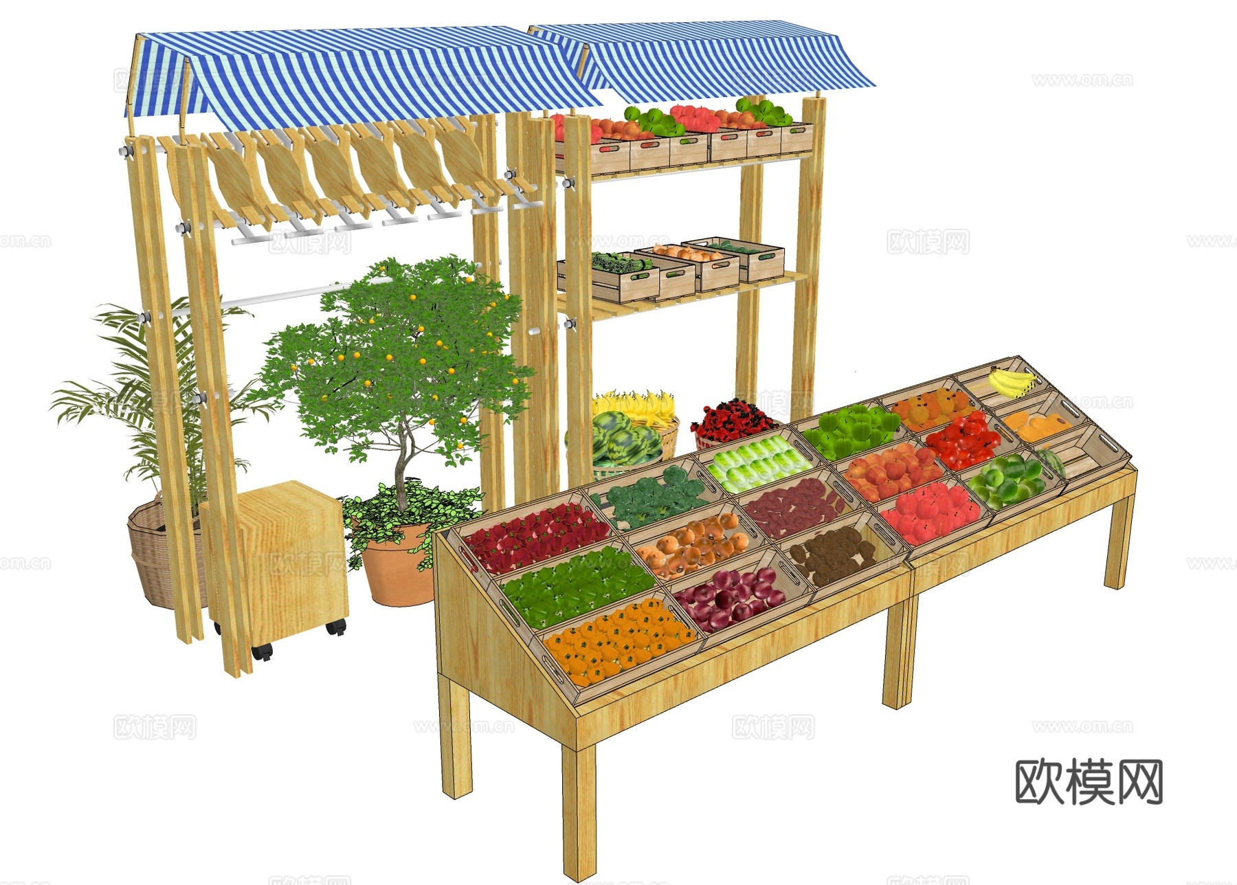 蔬菜摊位 摆摊菜市su模型下载