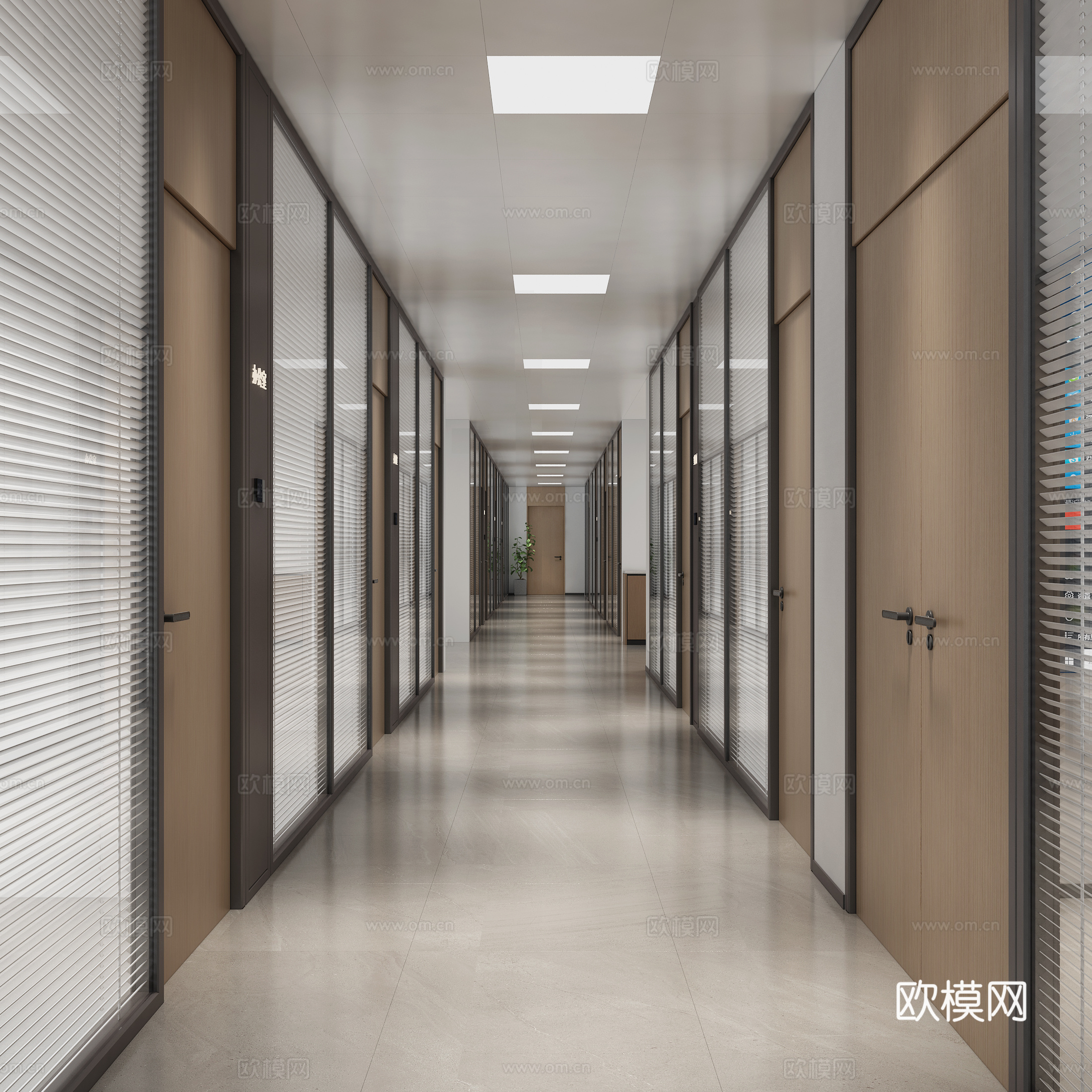 走道 办公室走道 办公室走廊 过道3d模型