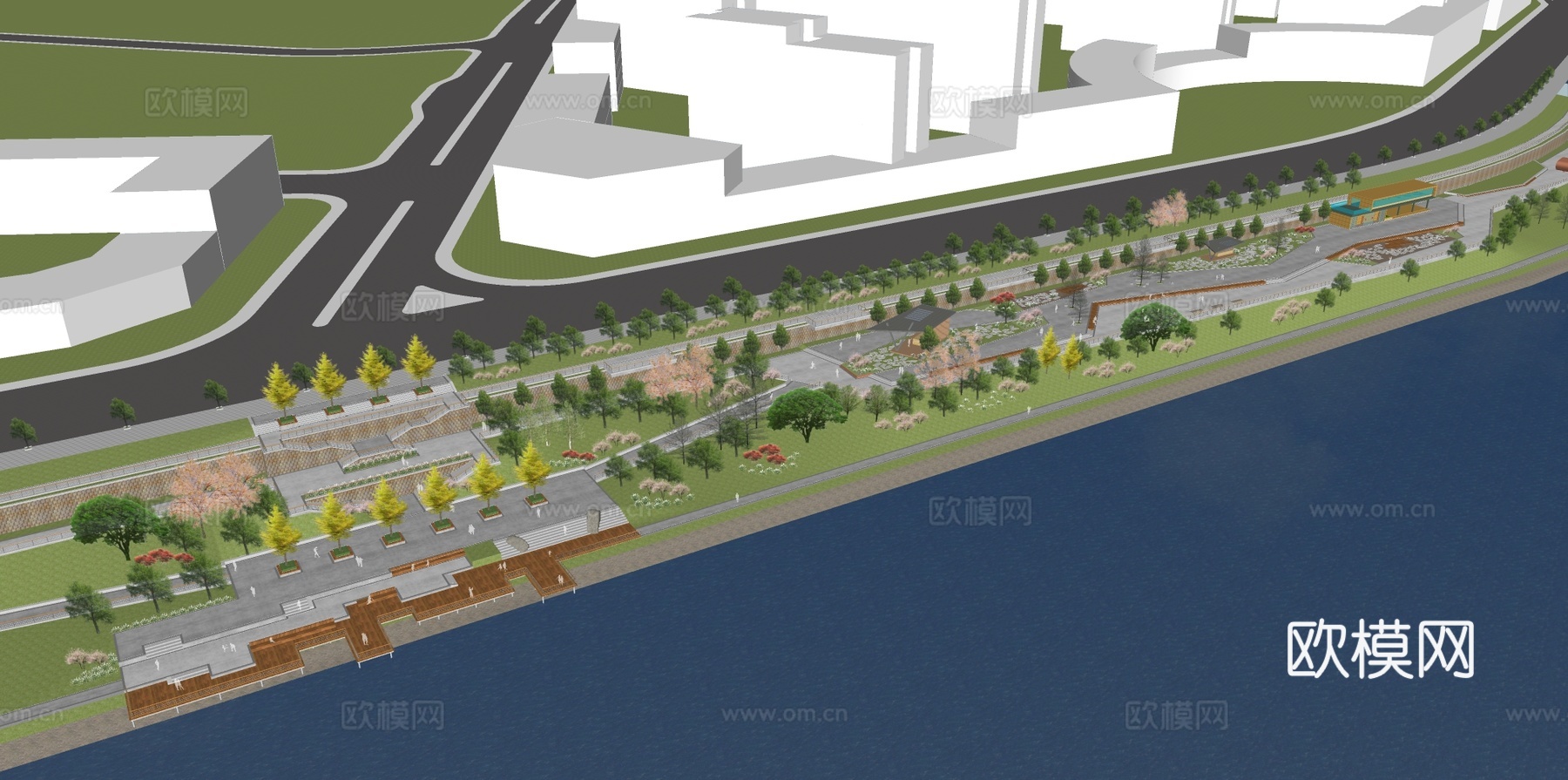 滨水市政公园su模型下载