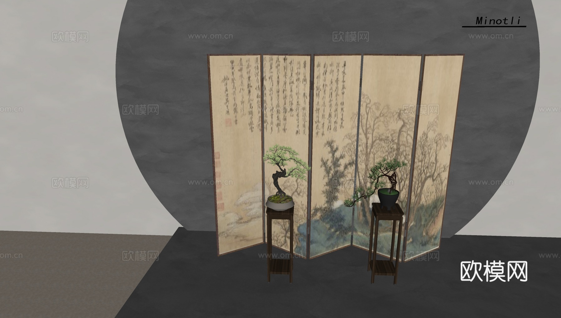 新中式 隔断 花格屏风玄关 高低伸缩式格栅丝绢灯屏风隔断su模型