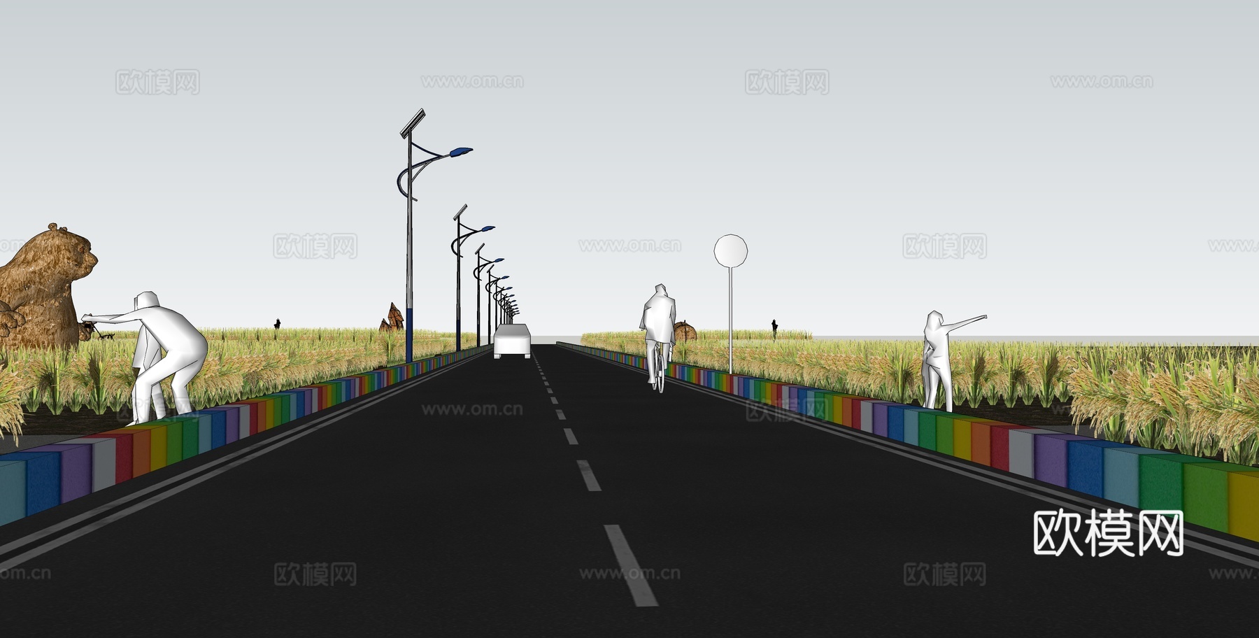 现代乡村彩虹道路景观su模型下载
