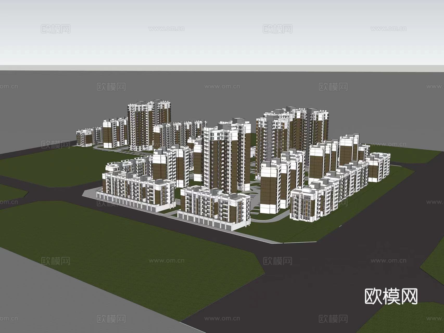 现代小区建筑外观su模型下载