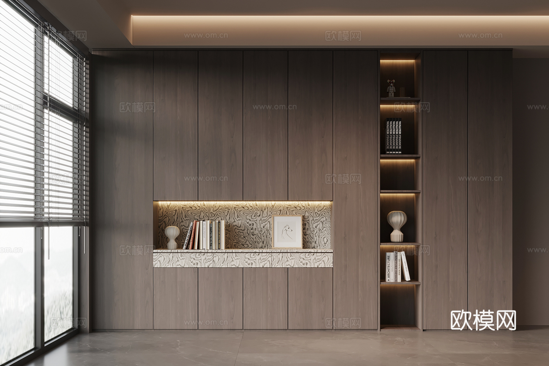 现代意式书柜3d模型下载