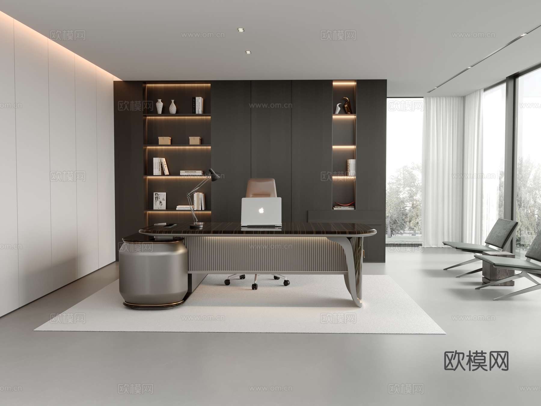轻奢老板桌老板办公区3d模型