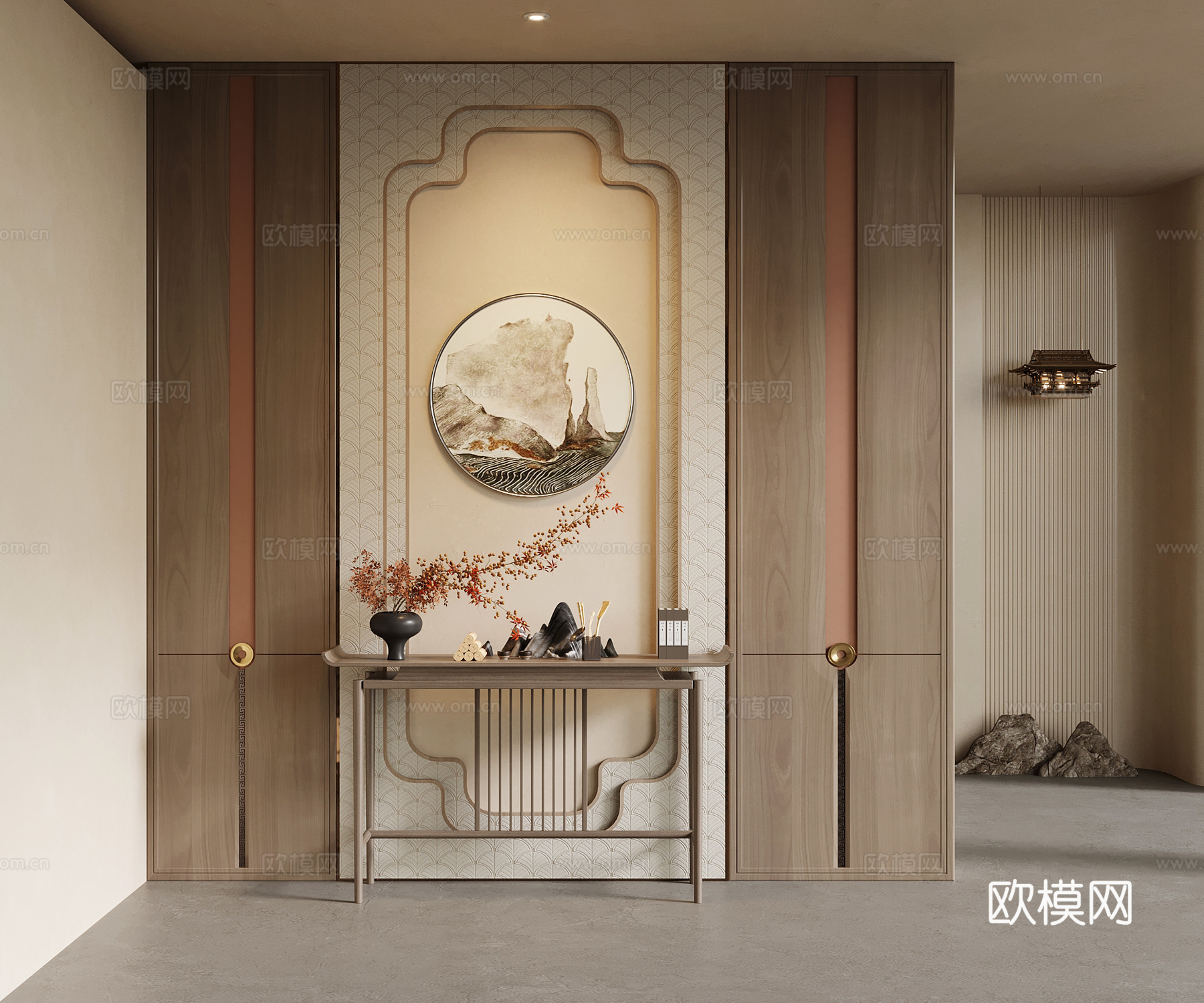 玄关 新中式玄关 玄关背景墙 端景柜 装饰画3d模型