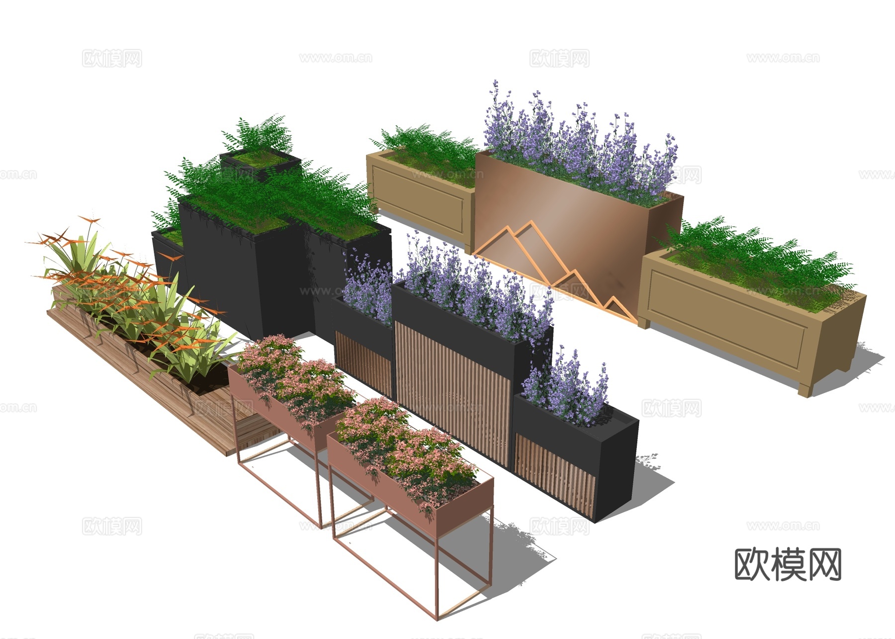 花坛花箱 绿植花钵su模型下载
