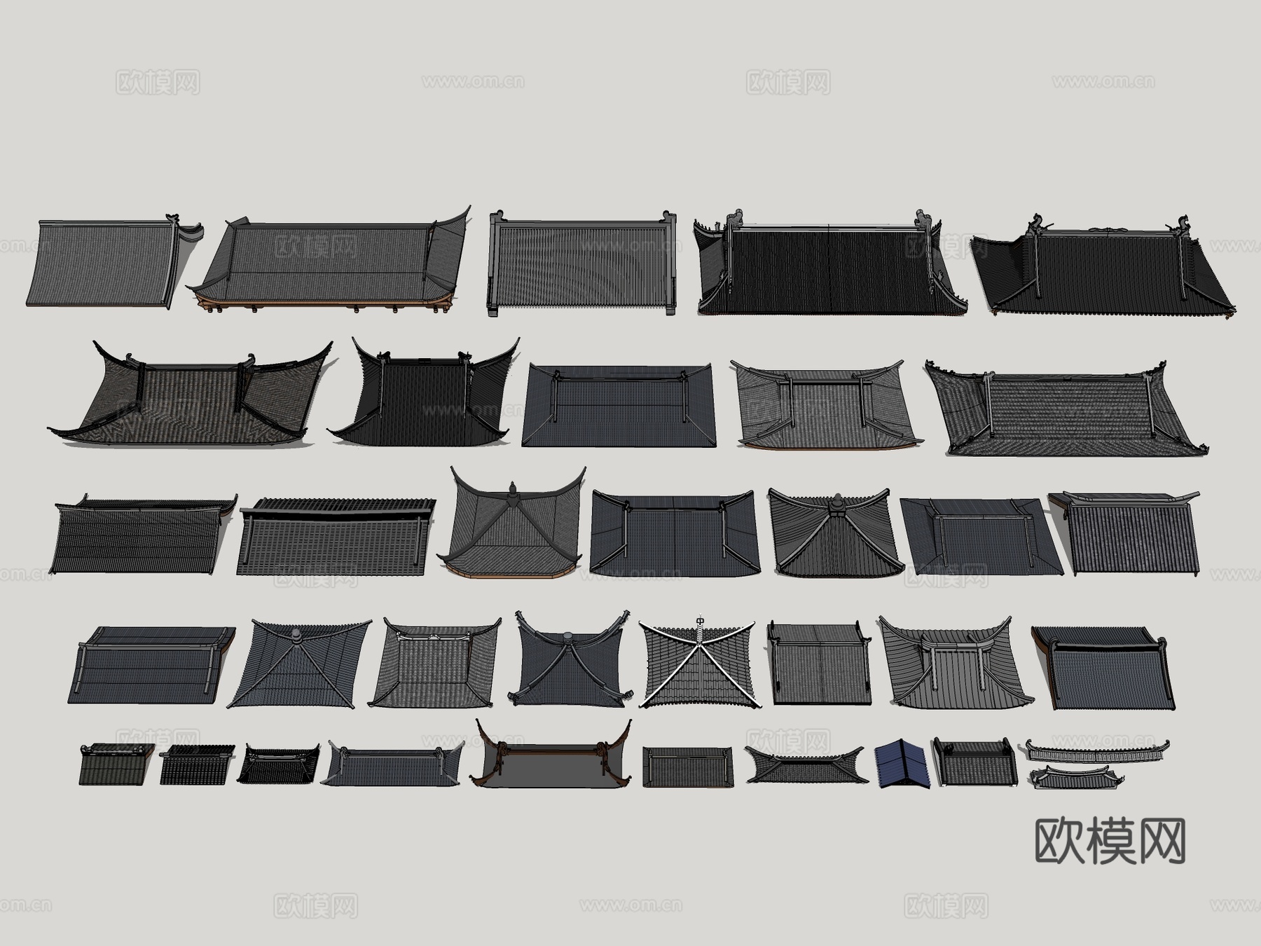 中式屋檐 古建屋顶 飞檐 飞脊 檐线 房檐 屋脊su模型下载