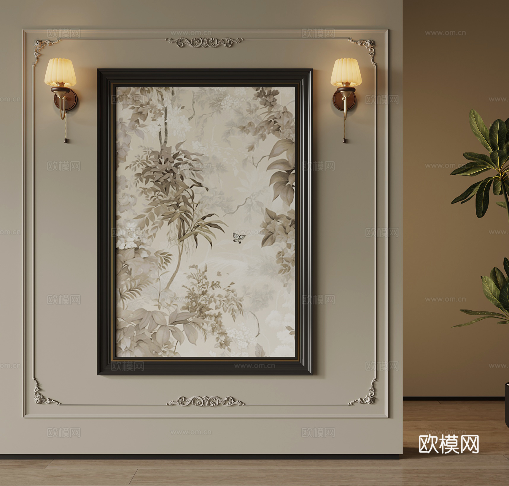 09法式复古风挂画 装饰画 壁灯3d模型