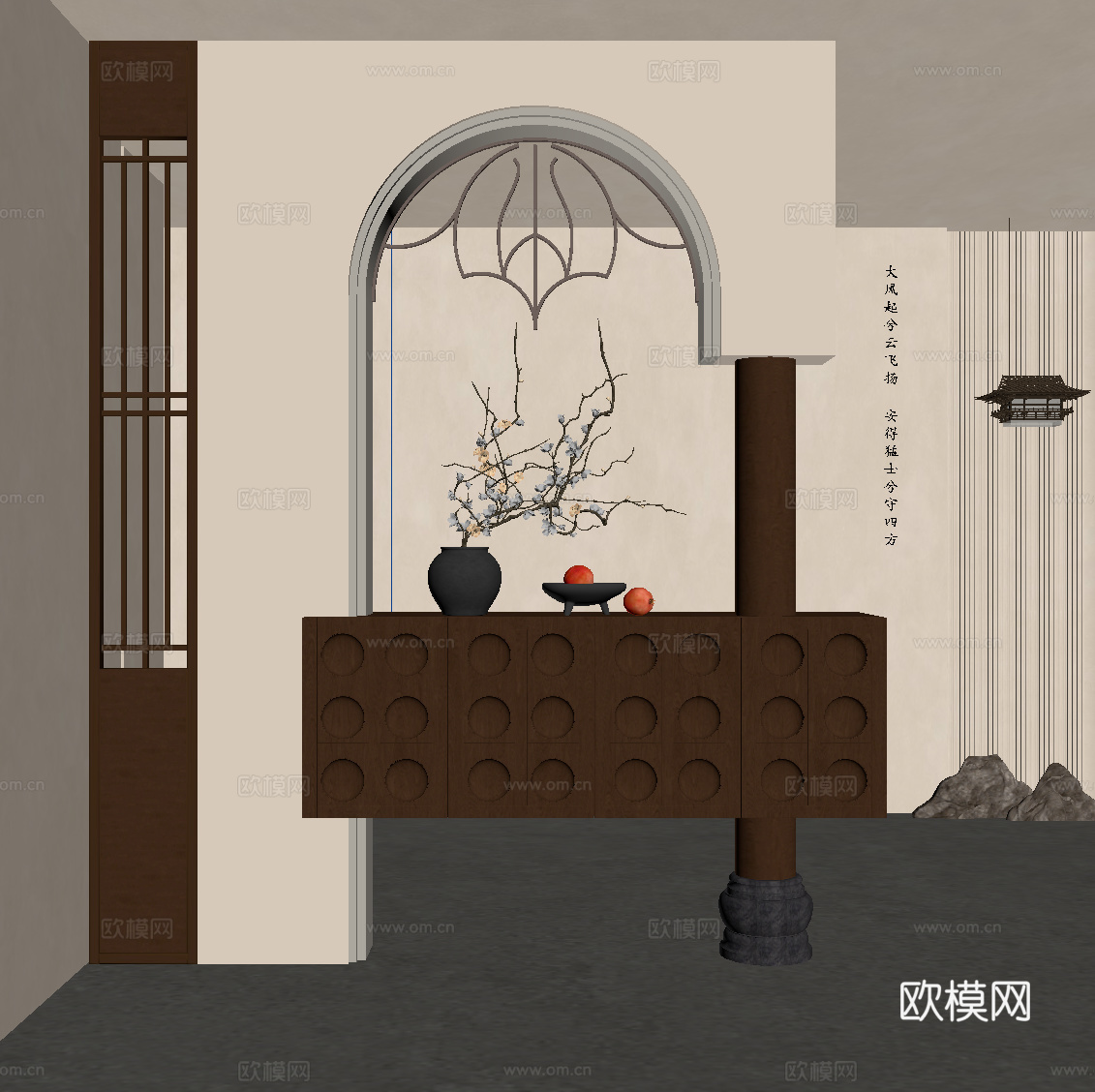新中式玄关隔断 装饰隔断su模型