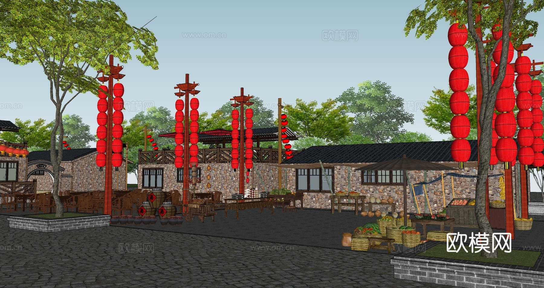 中式传统商业街su模型下载