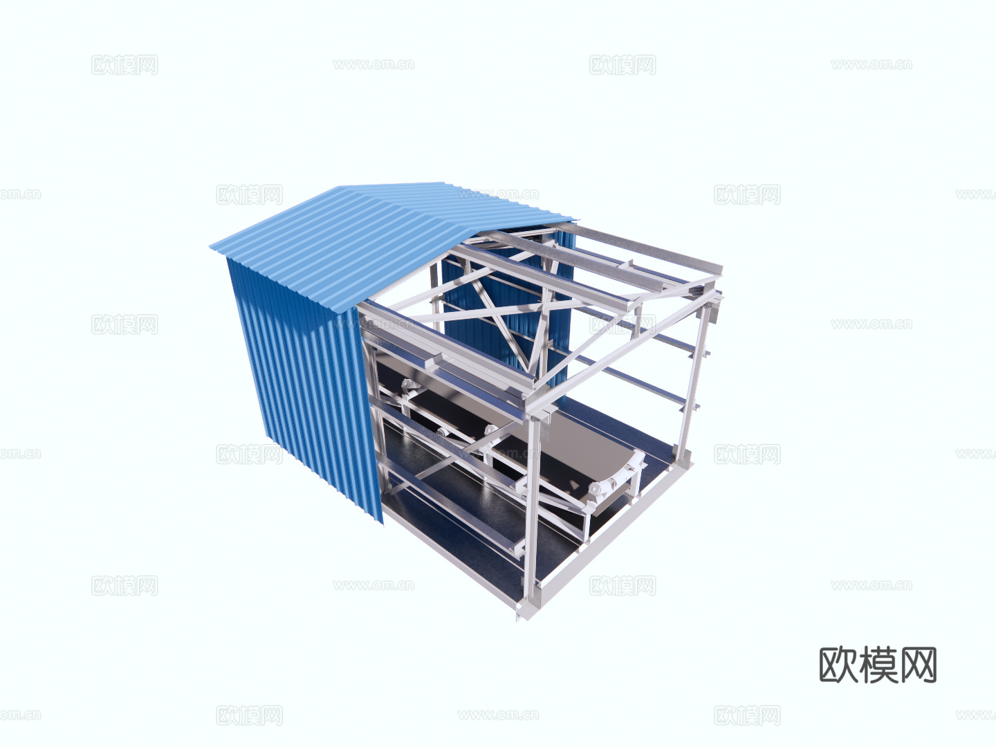 工业风皮带输送机 通廊su模型下载
