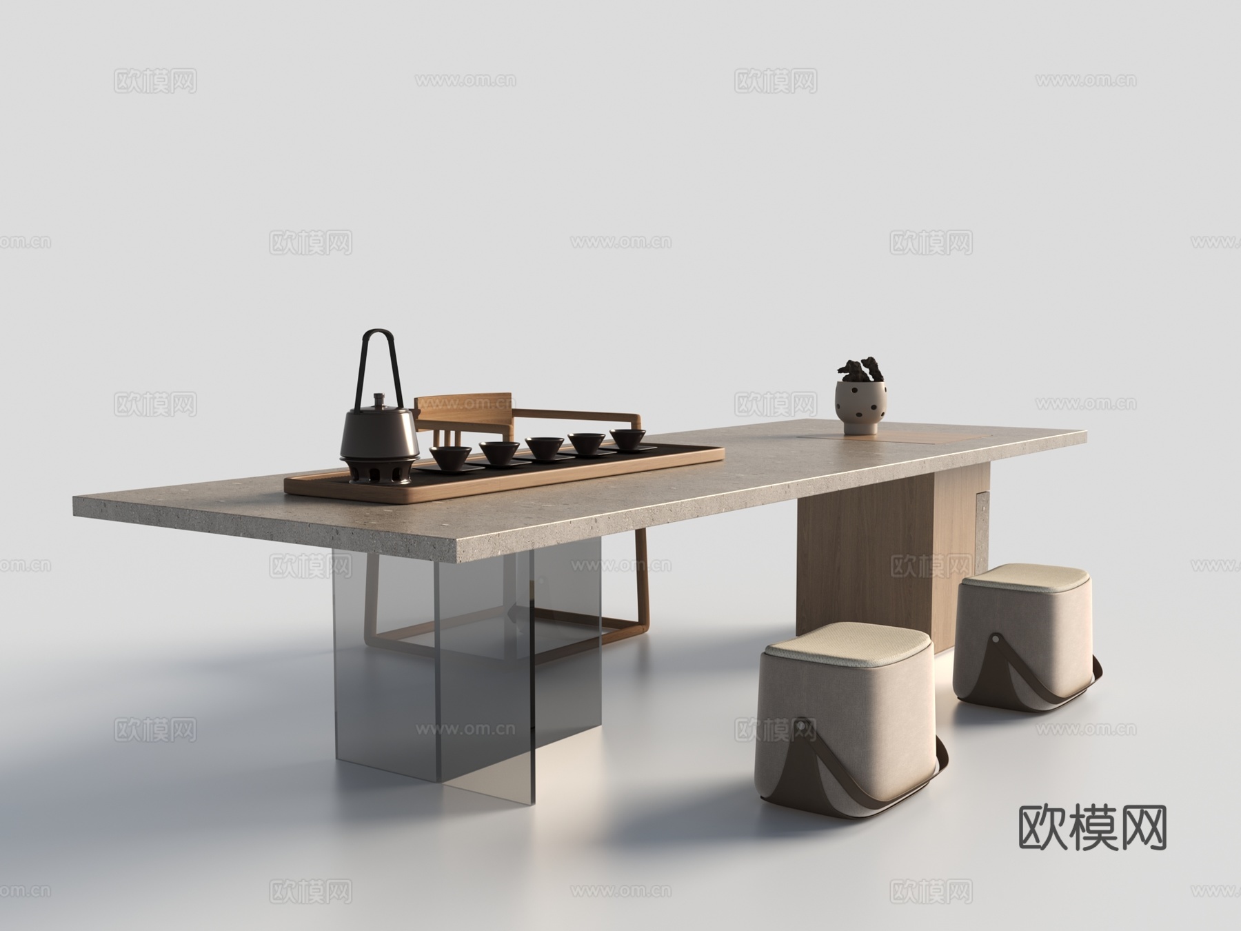 现代茶桌椅组合 摆件 单椅 凳子3d模型
