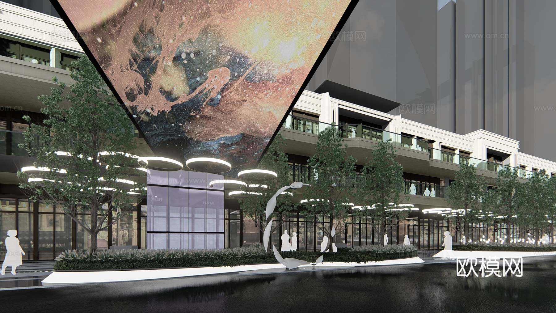 现代商业街su模型下载下载（渲染图1）