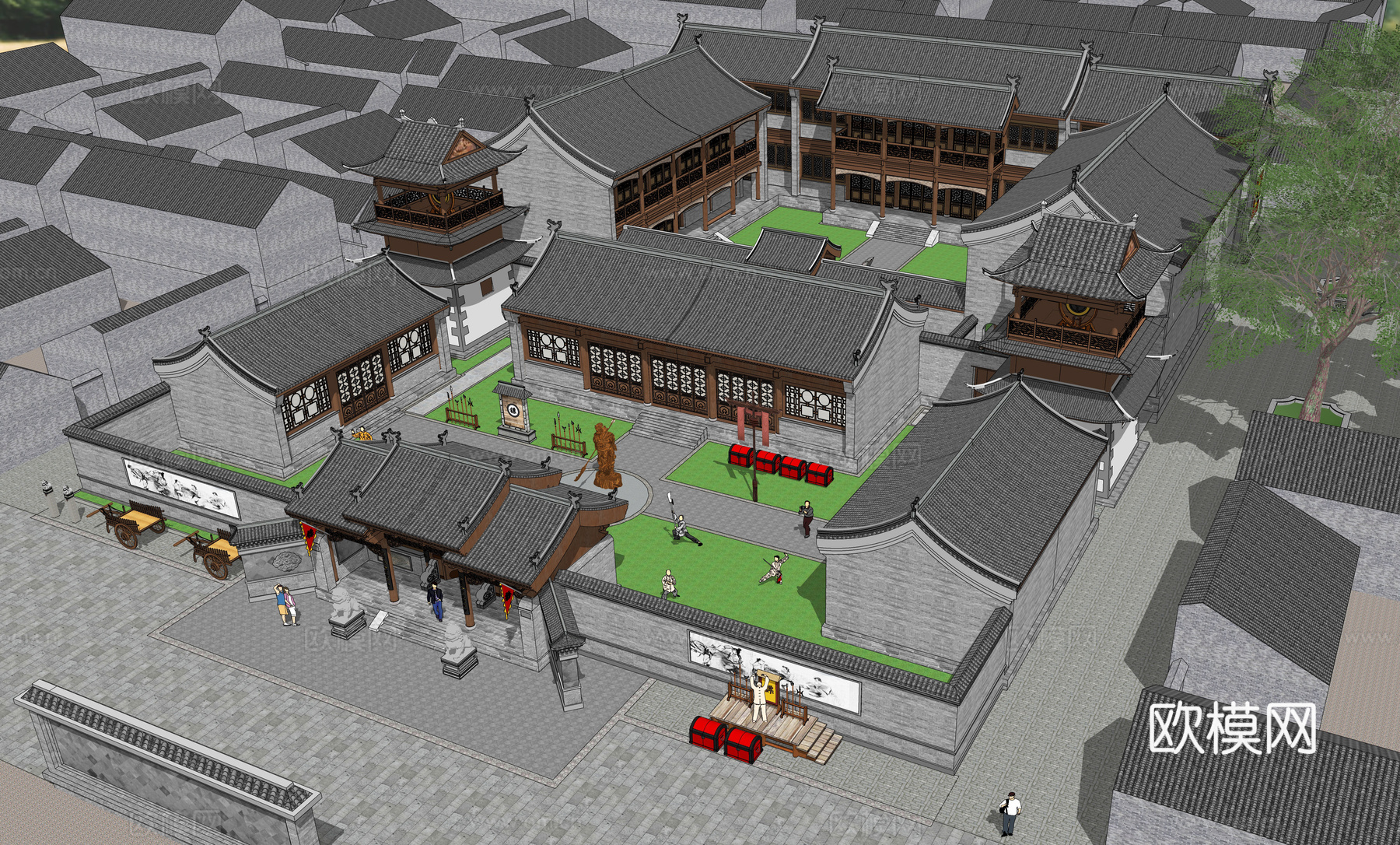 中式古建镖局su模型下载