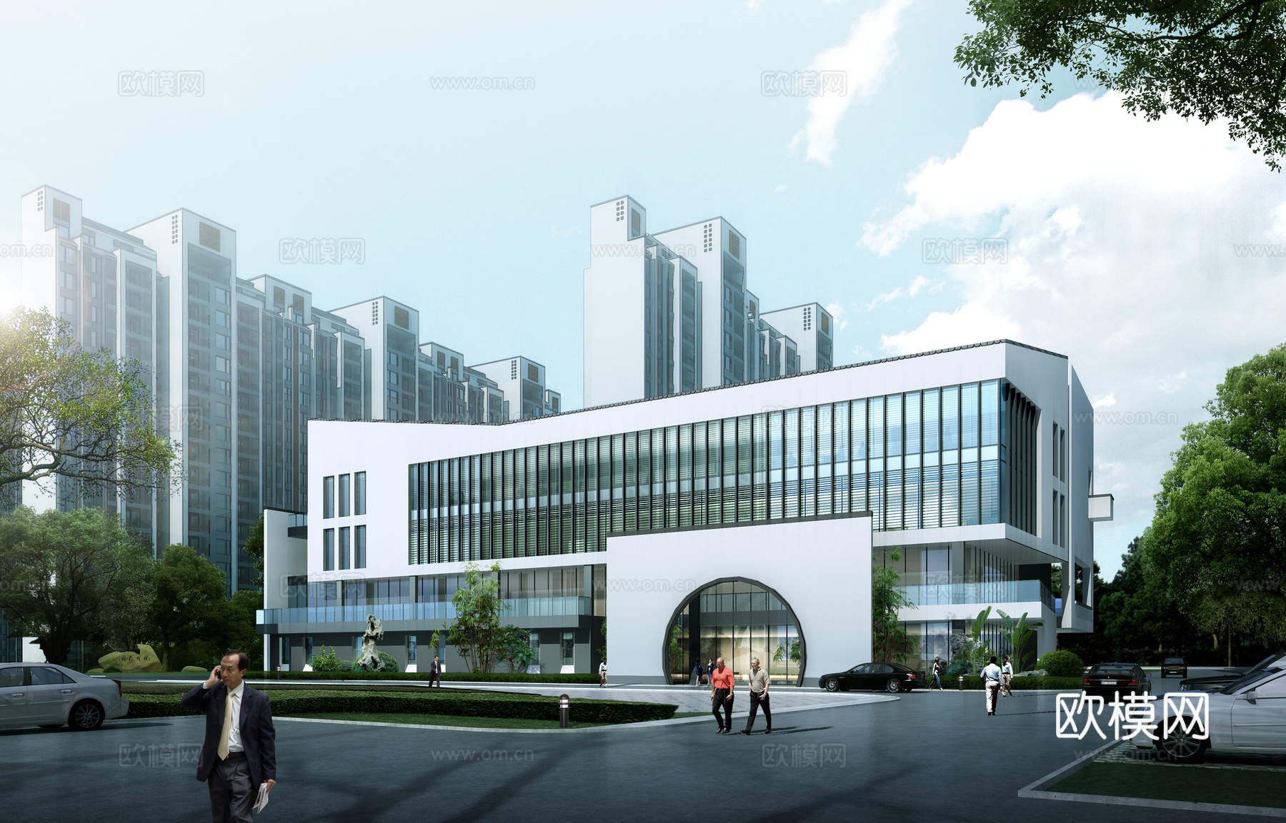 新中式商业楼建筑外观su模型下载