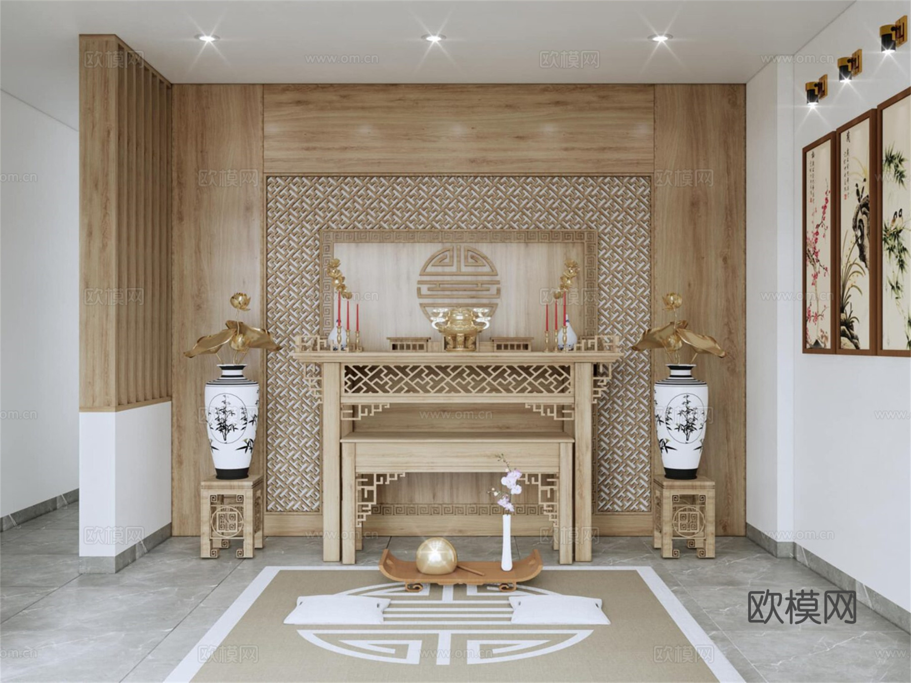 新中式客厅餐厅su模型下载