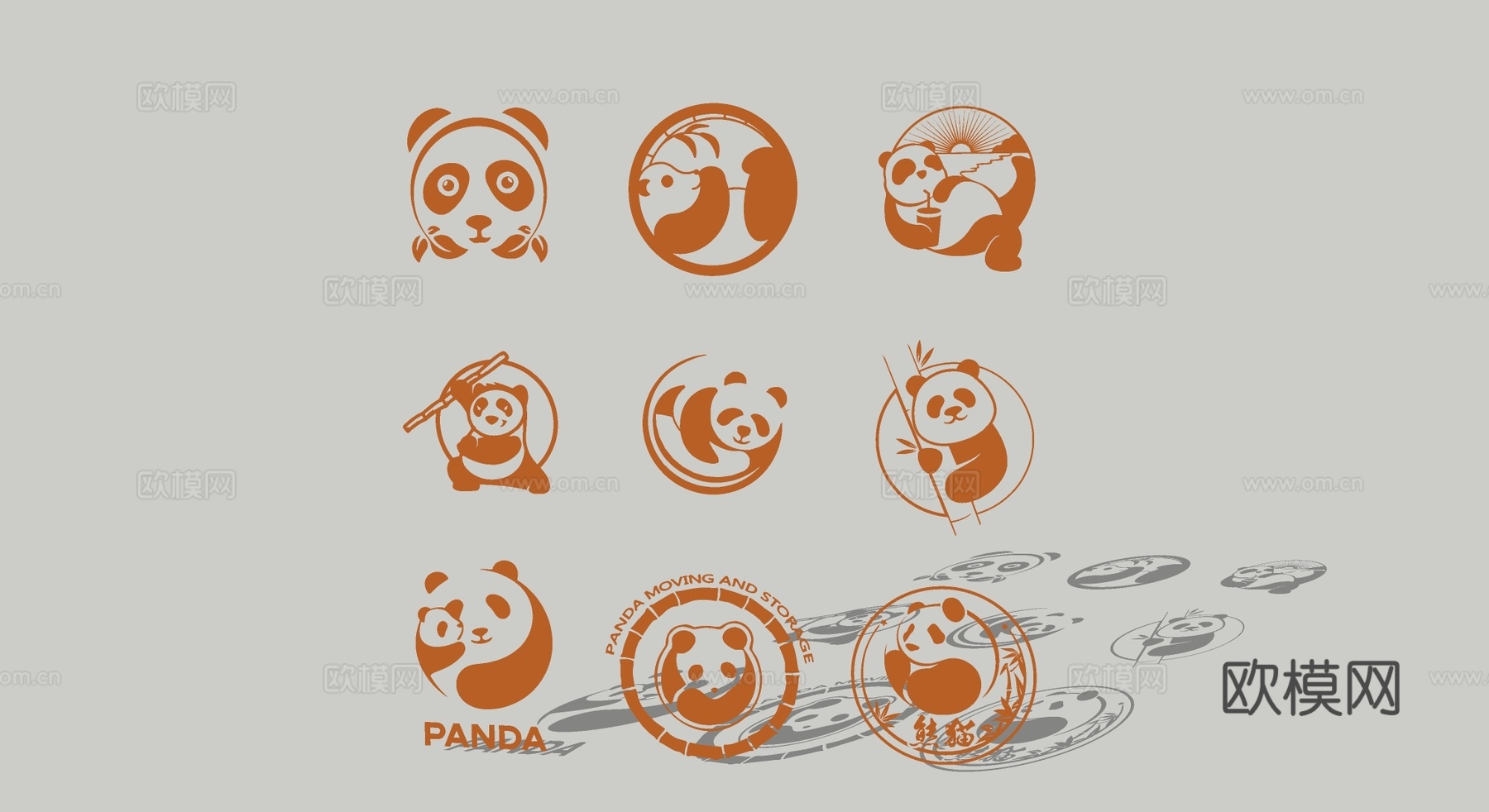 现代熊猫圆形卡通图标剪影装饰摆件