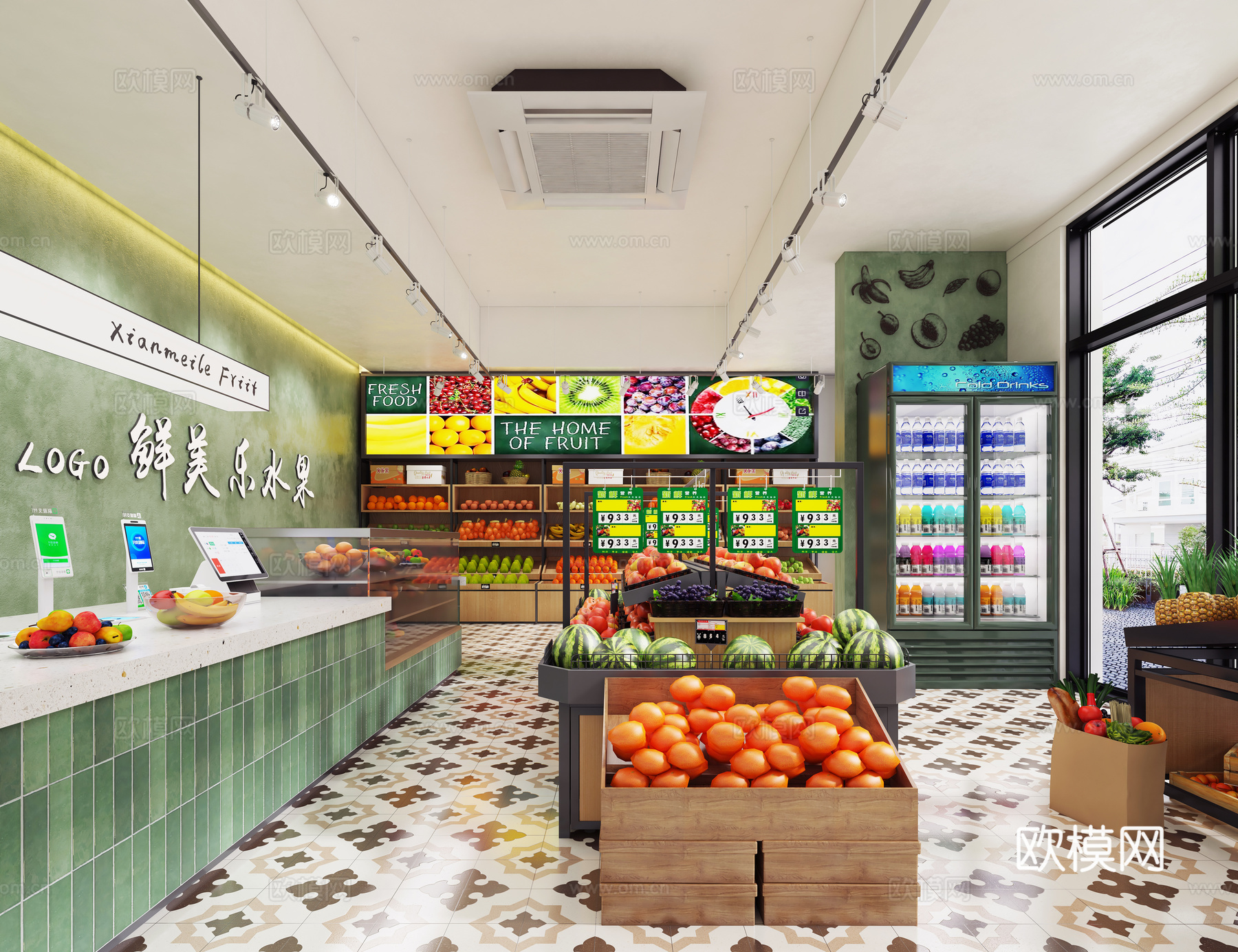 水果店 水果超市 果蔬店 水果货架 生鲜超市3d模型