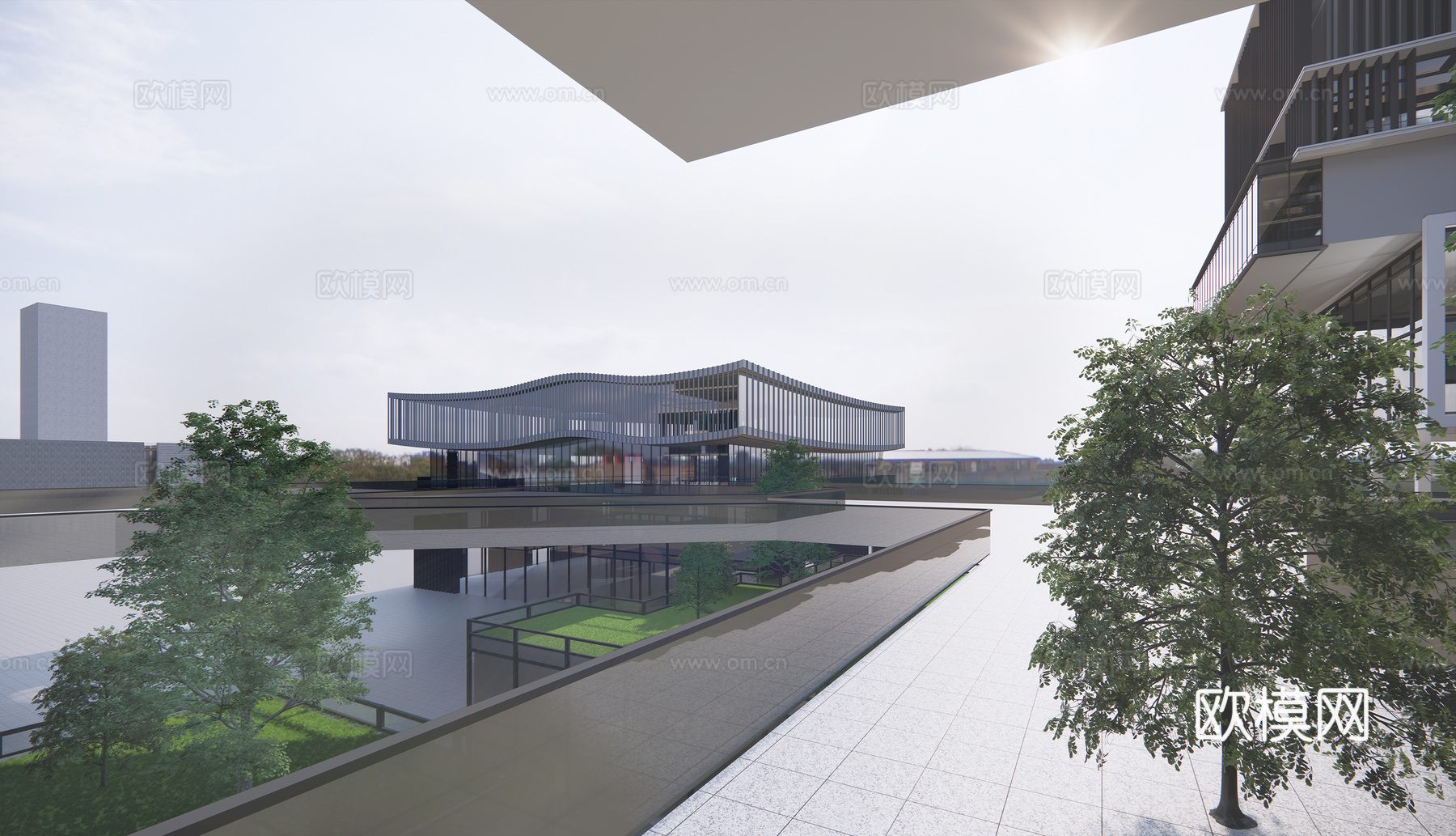 现代工业园建筑外观su模型下载