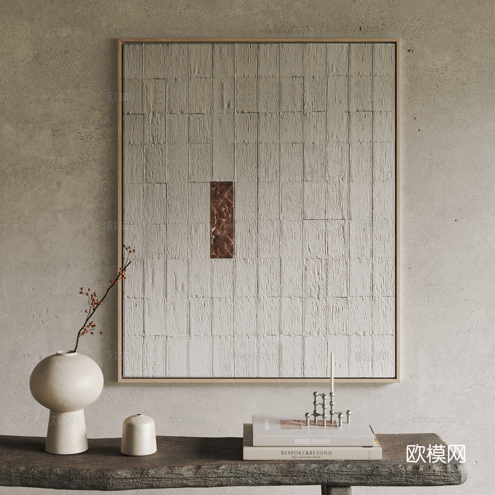侘寂风 现代 挂画  装饰画  肌理画 花瓶  书籍  摆件3d模型