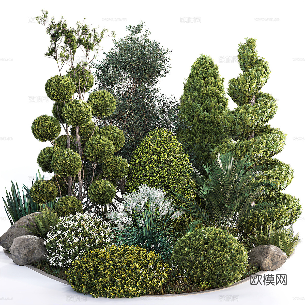 现代户外庭院绿植 植物堆3d模型