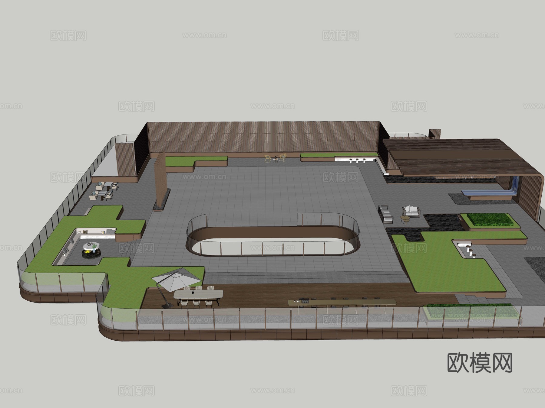 现代屋顶花园su模型下载