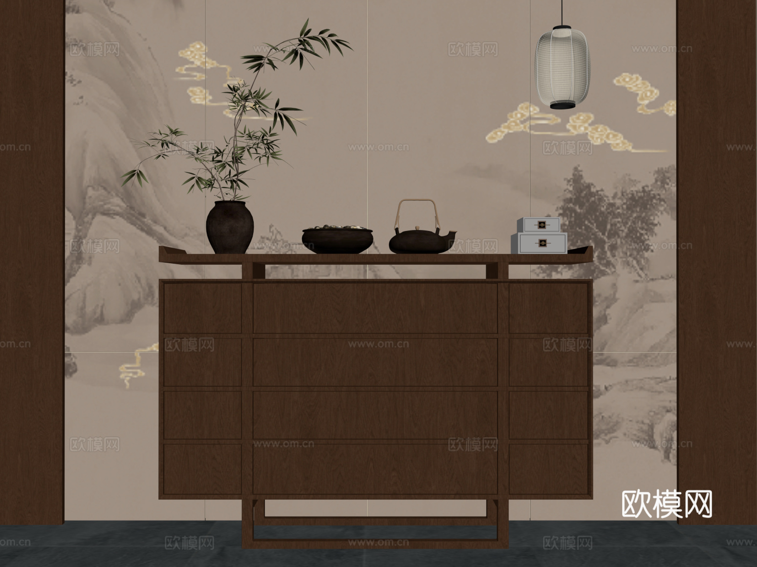 新中式玄关柜 边柜 装饰柜su模型