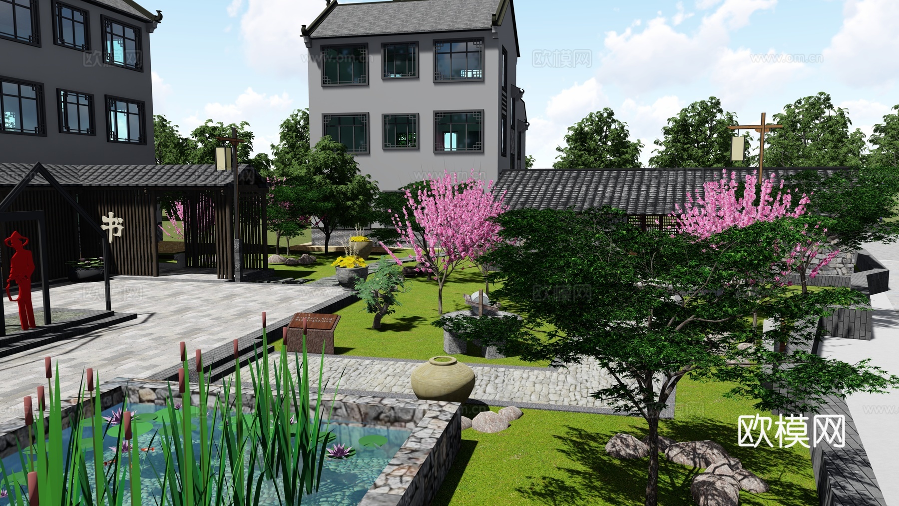 乡村公园景观su模型下载