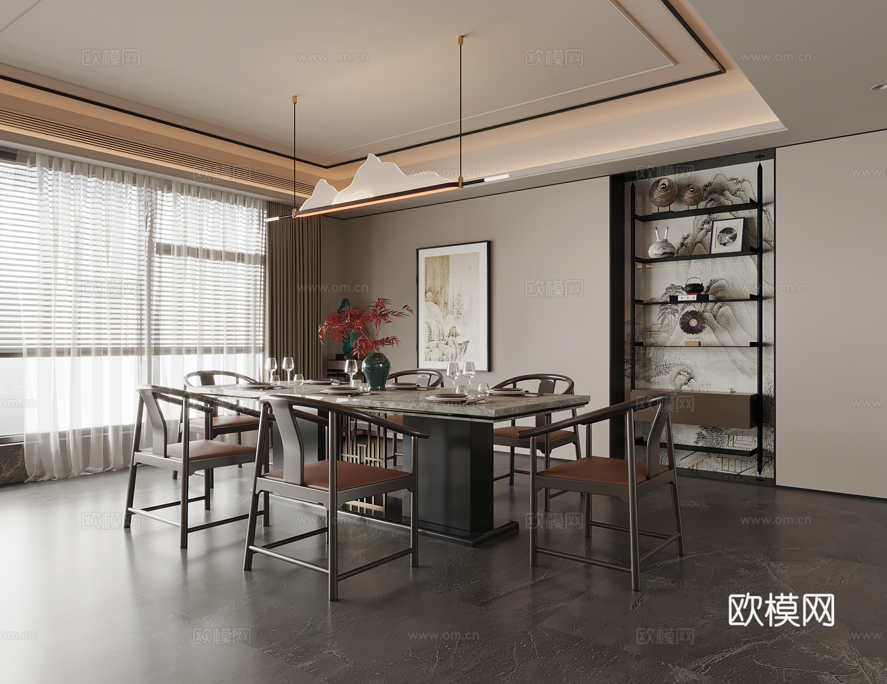 新中式餐厅 餐桌椅3d模型