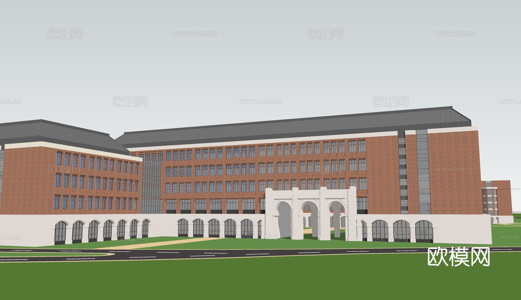 现代大学教学楼建筑外观su模型下载