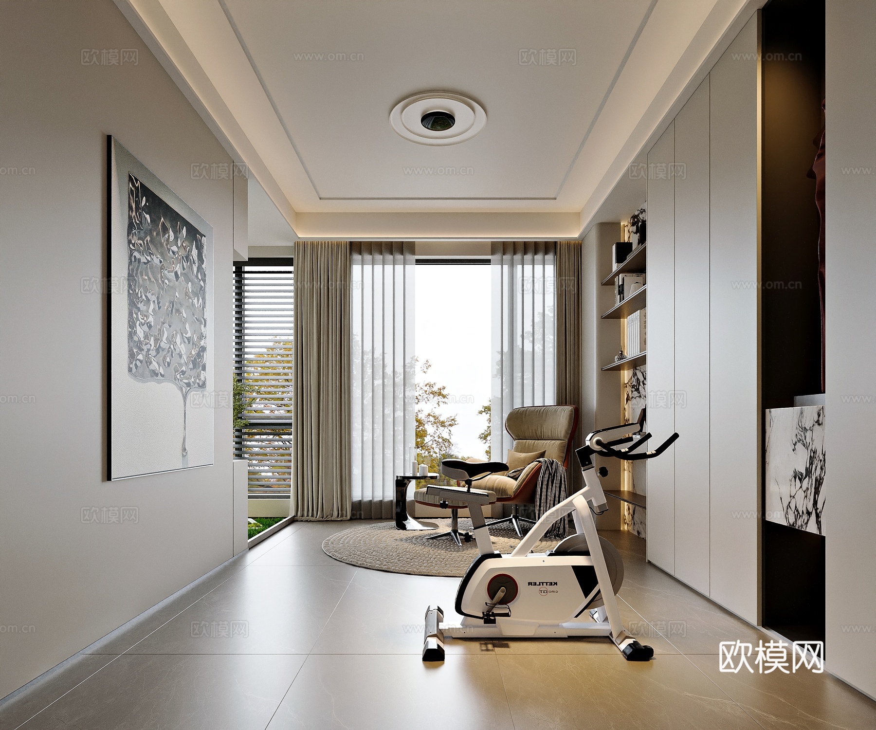 现代风格家居休闲娱乐室 健身区3d模型下载（渲染图3）
