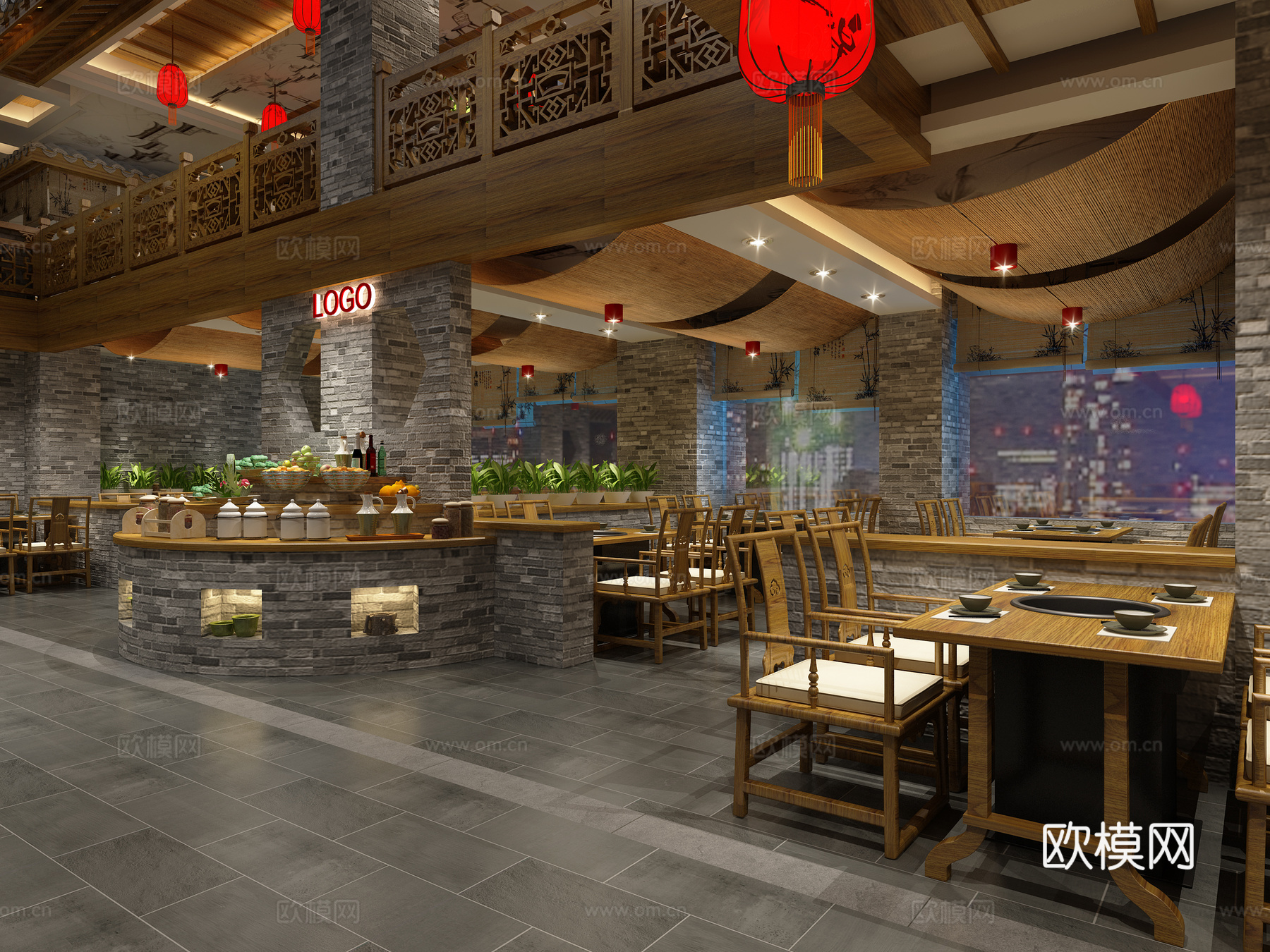 新中式乡村火锅店3d模型