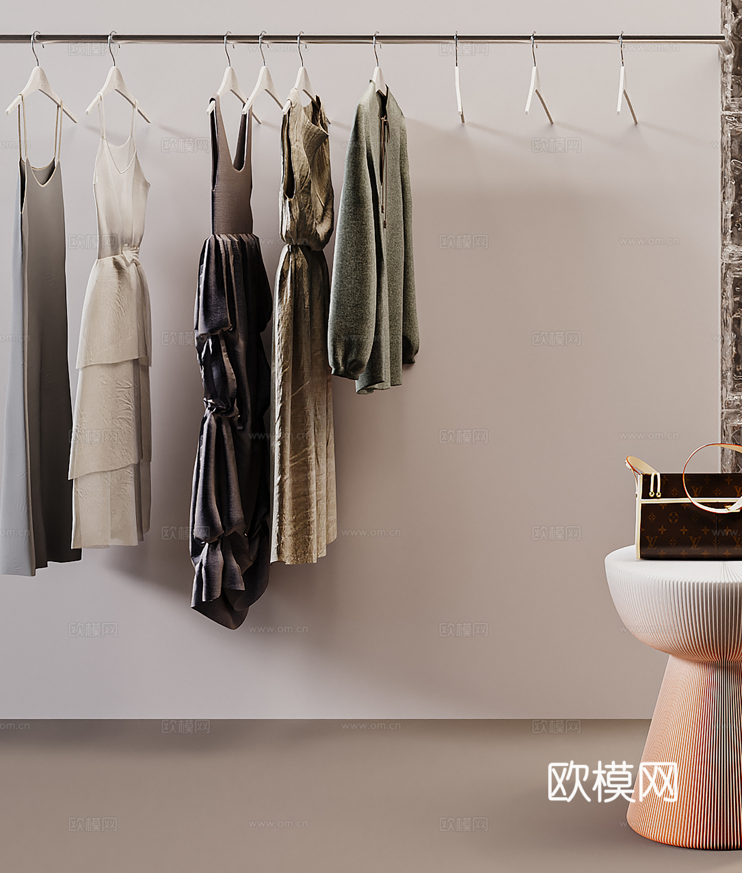 现代服饰 鞋帽包包组合  模特3d模型